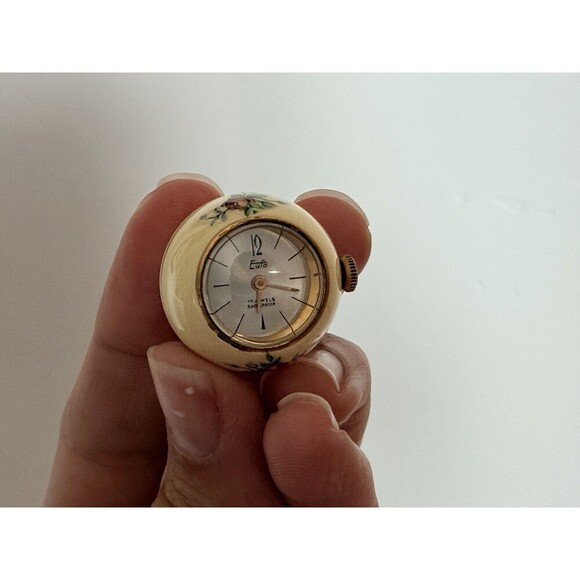 LOTOS Jewelry - Great Vintage Eufa Gold & Yellow Floral  Guilloche Enamel Ball Pendant Watch
